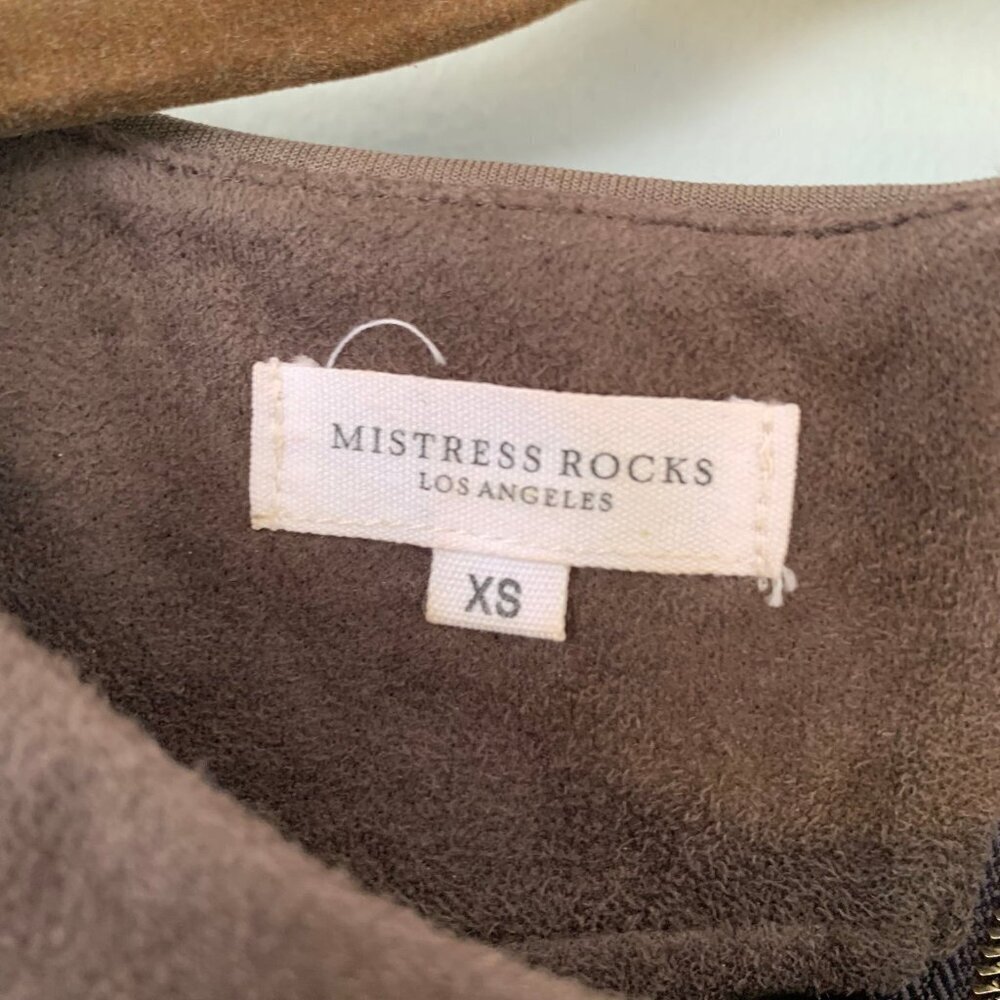 Mistress Rocks Crop Top Women XS Brown Faux Suede Cut Out Sleeveless Zip Back - Picture 2 of 8